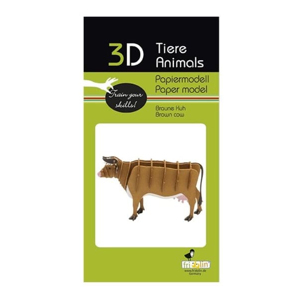 3D-papirmodel - FRIDOLIN - 3D-model af brun ko - Laserskåret karton - 11×6,5×4 cm - Til montering fra 8 år brun