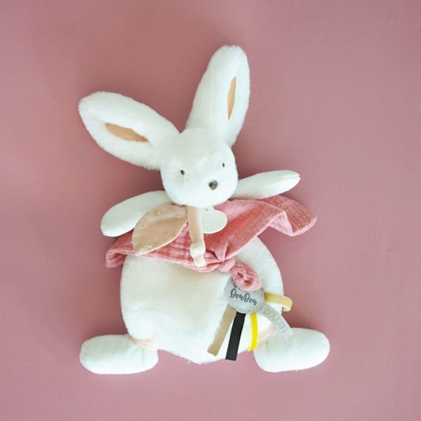 Doudou et Compagnie - Kanin Täcke - 25 cm - Vit/Terrakotta Pompom Kanin - Presentidé - Happy Boho - Happy Doudou To You Flerfärgad