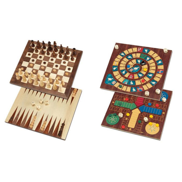 Trälåda - CAYRO - 5 spel - Gåsspel, Småhästar, Schack, Dam och Backgammon