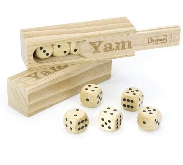 JEUJURA - Trææske - Yam - 5 terninger i bøg Beige