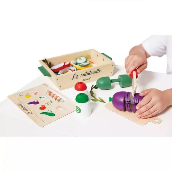 Imitationsleksak - JANOD - Ratatouilleset - 32 tillbehör - Trä, kartong och filt - Från 3 år Beige