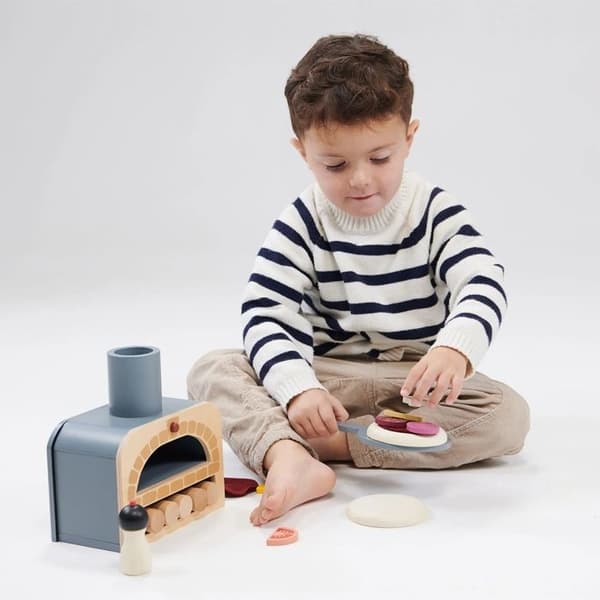 Imitationslegetøj - TENDER LEAF TOYS - DAM - Træ pizzaovn - Grå - Træ - 18 dele Grå