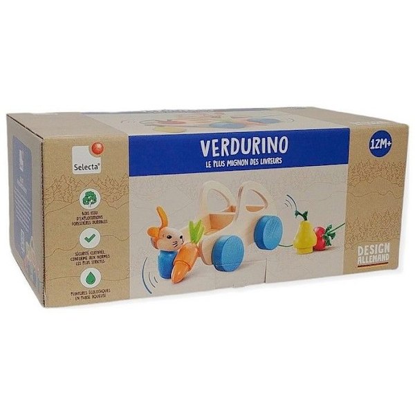 Träfordon att dra - Selecta - Verdurino - Vaknar leksak - 12 månader - Ekologiskt ansvarig Beige
