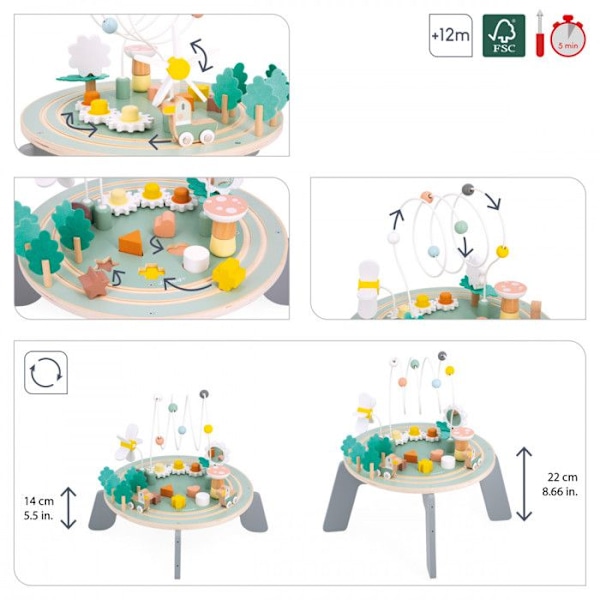 Sweet Cocoon Wooden Aktivitetsbord - 9 aktiviteter för barn - Early Learning Toy - FSC Wood - Trädgårdstema - Från 12 månader Flerfärgad