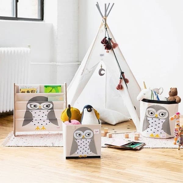3 Sprouts - Pöllö-säilytystyyny - ELEMENTS FOR KIDS Grå