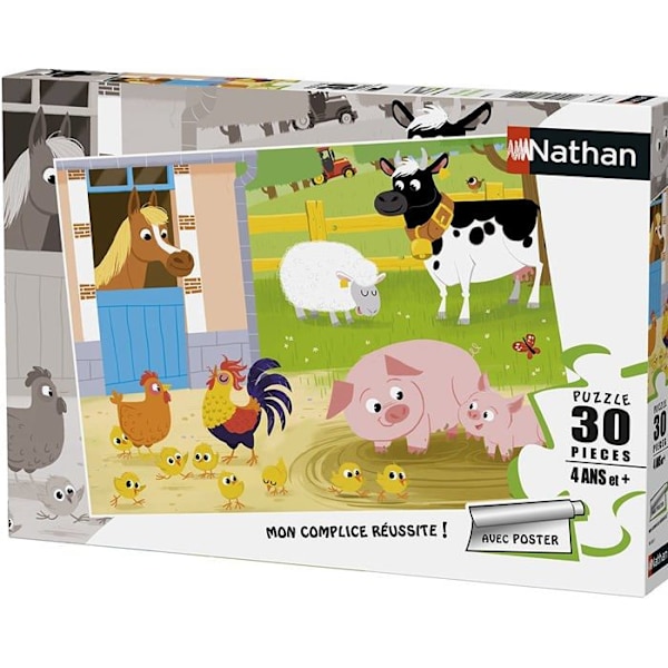 Farm Puzzle 30 bitar - NATHAN - Blandat - Grönt - Pedagogiskt spel för 10-åringar