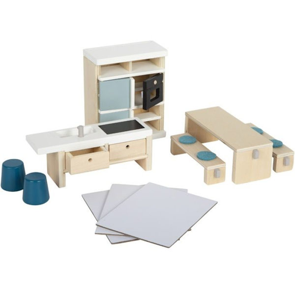 Dockhusmöbler - Liten fotsällskap - Kök - 11 stycken - Beige - Att montera själv Beige