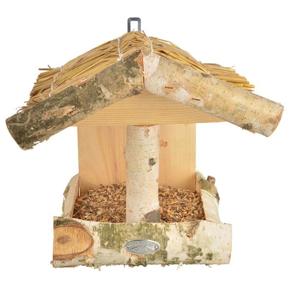 Fågelmatare - Esschert Design - Björkträ - Halmtak - Utomhus
