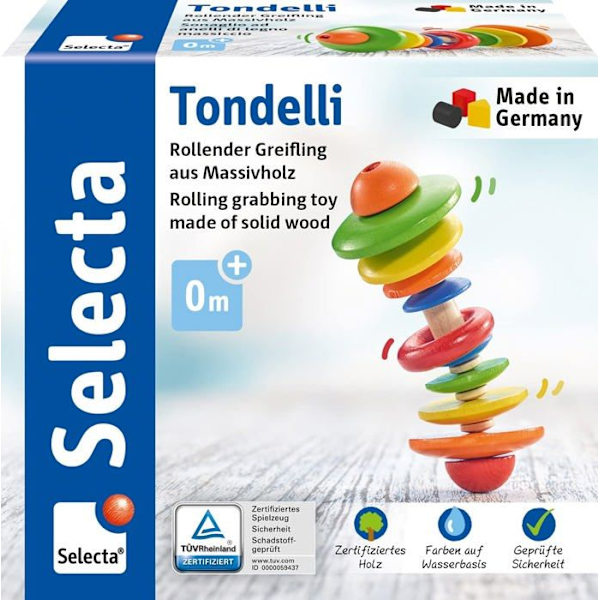 Babyleksak - SELECTA - Tondelli SEL-1465 - Trä - Färgglad och lätt skallra Flerfärgad