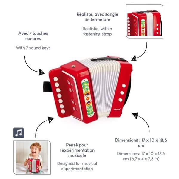 Gioia - Harmonikka - Soitin - JANOD - J07654 - Punainen - Alkaen 3 vuotta