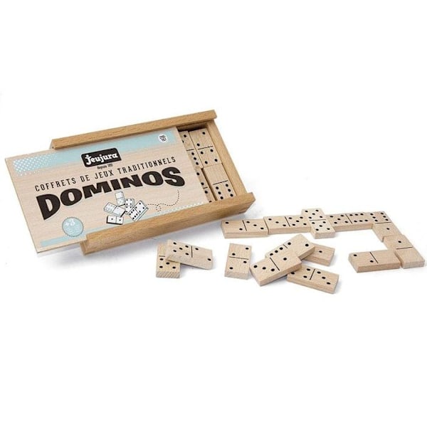 JEUJURA - Dominospel i trä - Trälåda - Pojke och flicka - Från 3 år Beige och svart