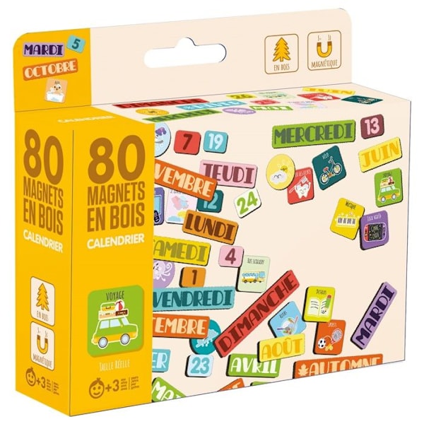 Puiset magneetit - Jeujura - Kalenteri - 80 osaa - Aktiviteetit - Ajan oppiminen Beige