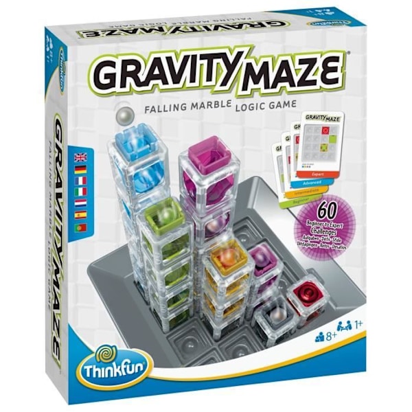 Gravity Maze logikspel, Brain teaser, Ball circuit-Construction, 60 utmaningar, från 8 år gammal-Ravensburger, 76433, ThinkFun Flerfärgad