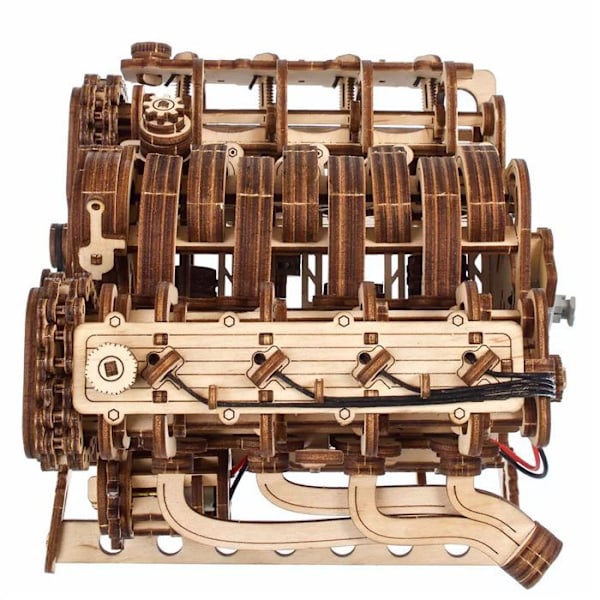 Puzzle 3D Mekaniikka - Ugears - V8 Moottori - Puu - 776 osaa - Mittakaava 1:6 Beige