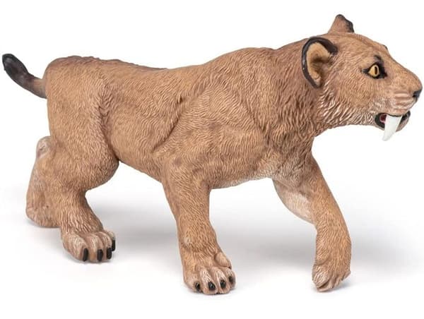 Præhistorisk figurine: ung Smilodon Beige, vit och brun