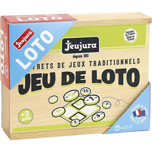JEUJURA - Lotopeli - Puinen laatikko - Seka - Alkaen 3 vuotta - 48 puista lottokorttia Monivärinen