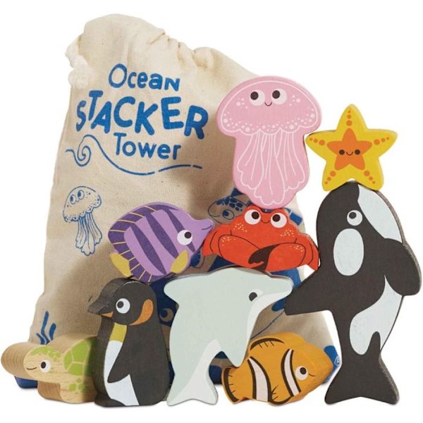 Puinen lelu - LE TOY VAN - Kokoontaittuva Ocean Tower - 9 hahmoa - FSC Svartvitt