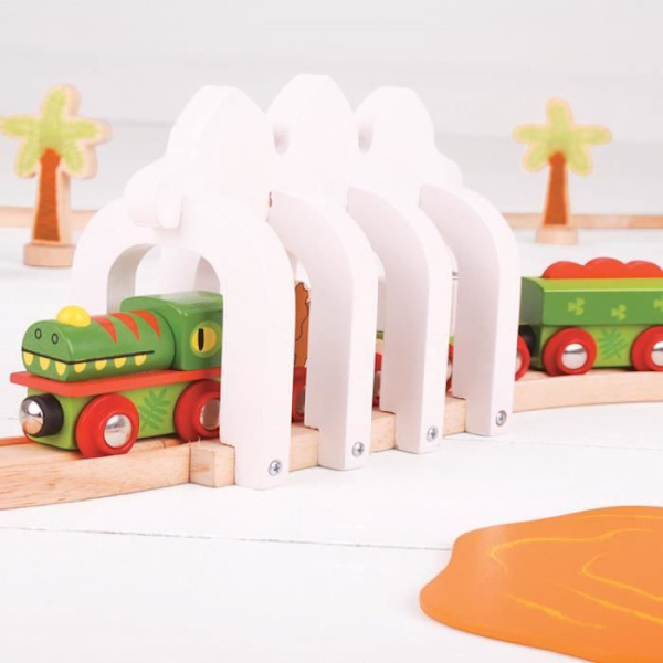 BigJigs Leksaker - Modeller - Järnvägslok Set Dinosaur Wagons Tema - Garage - Station - Flygplats - Hamn - Hus - Byggnad Grön
