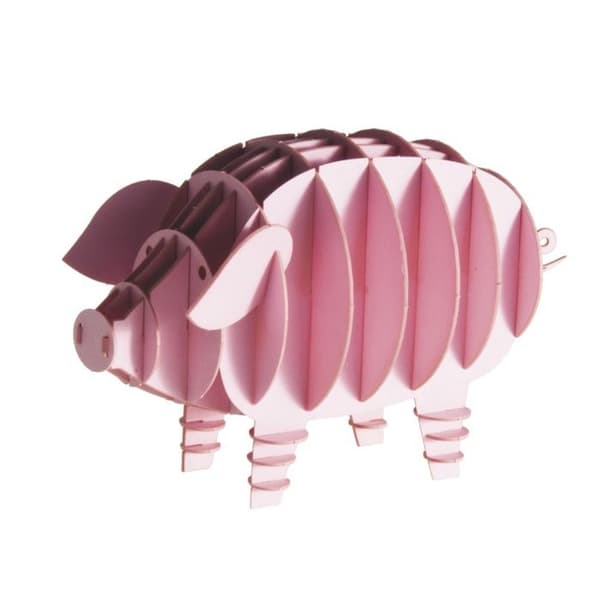 3D papirmodel - FRIDOLIN - Gris - Karton - Lyserød - 9 x 5,5 x 5 cm Ros