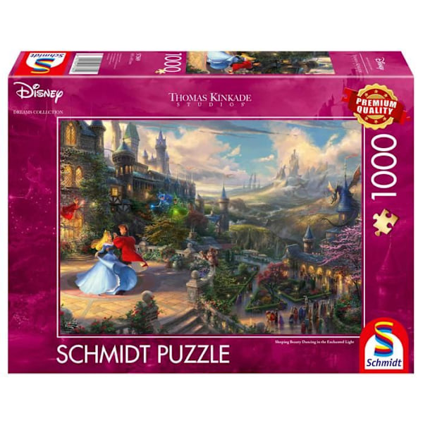Pussel med 1000 bitar: Thomas Kinkade: Den sköna i den sovande skogen, dansar i det förtrollade ljuset, Säg Säg Unik färg