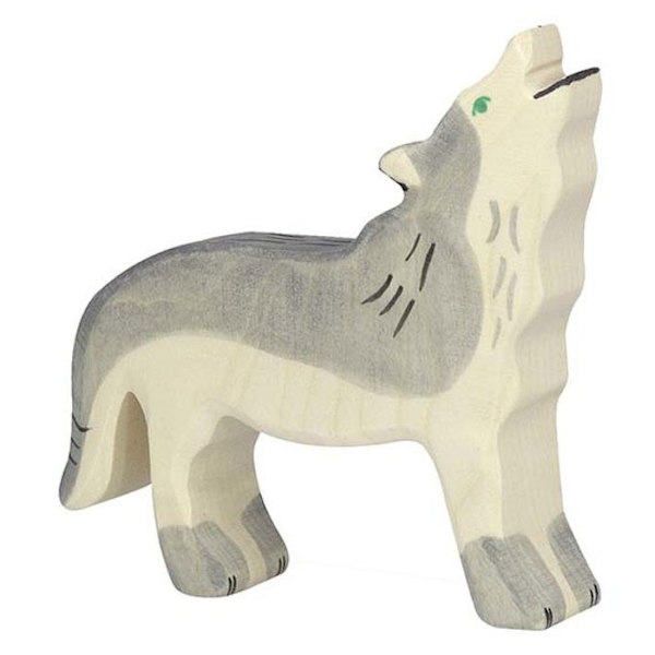 Puinen figuuri Huuto-Wolf HOLZTIGER - lapsille 3-vuotiaista eteenpäin Grå, beige, svart och grön