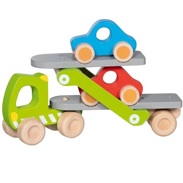 Barnleksak - Goki - Biltransporter lastbil - 2 träfordon - 28 cm - Blandat Grön