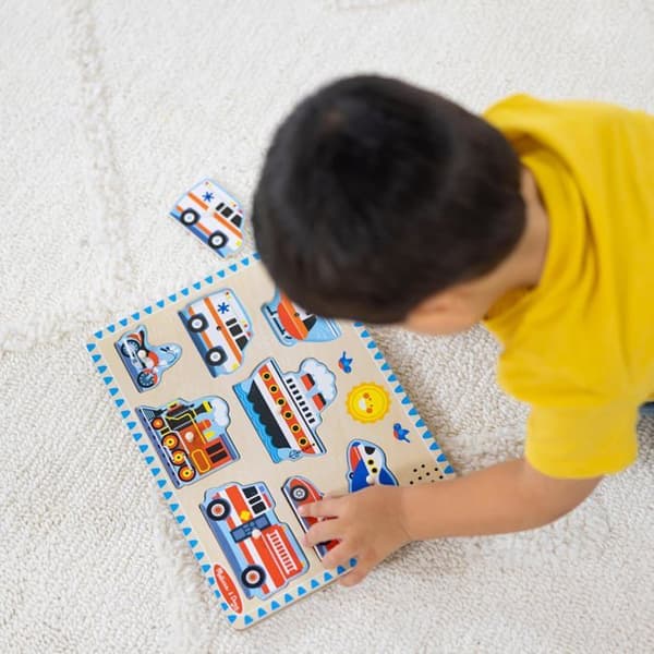 Lydpuzzle - MELISSA & DOUG - Køretøjer - 8 dele - Træ - 24 måneder og op Blå