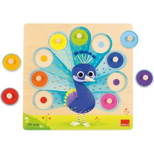 Peacock träpussel - Goula - Lär dig färger - 9 bitar