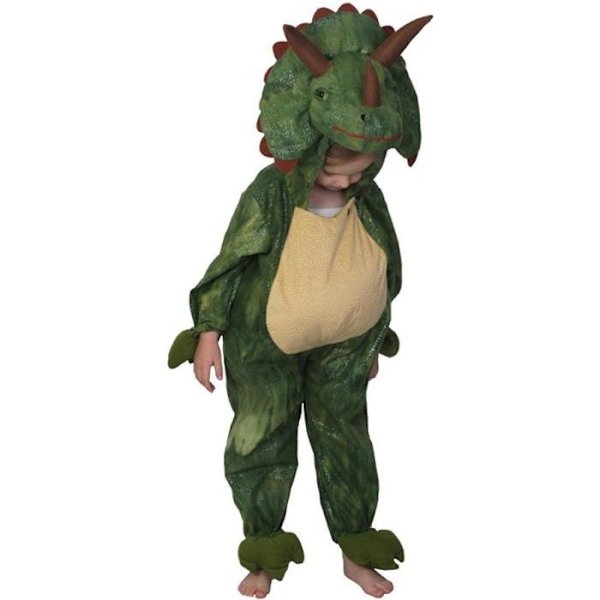 Triceratops-puku - Lapselle - Kokohaalari huppua ja häntää - Vihreä - Palamattomasta materiaalista Flerfärgad 3-4 år gammal
