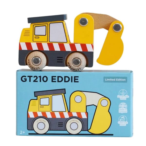 Traktorgrävare i trä Eddie Gul