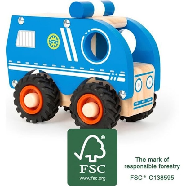 Liten fot - polisbil i trä för barn från 18 månader, 100 % FSC-certifierad, lämplig för leksaker, 11077, blå Blå