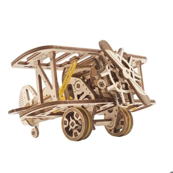 Træmodel: Mini Biplan Beige