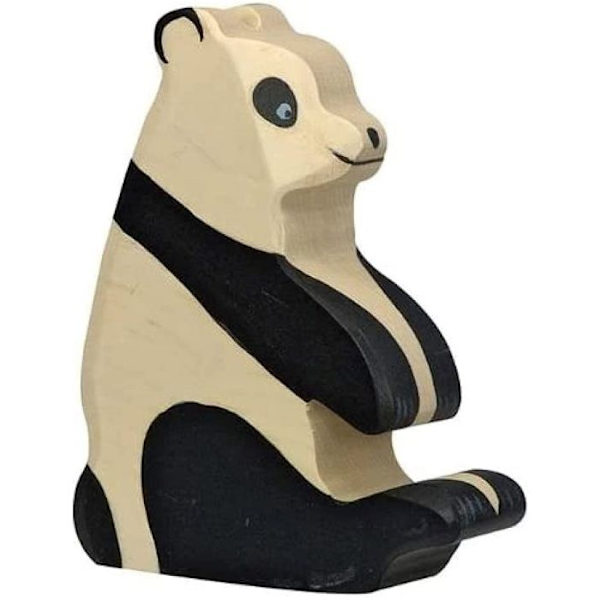 HOLZTIGER puinen figuuri - Istuva panda - Käsinmaalattu - Lasten käyttöön alkaen 3 vuodesta Beige och svart