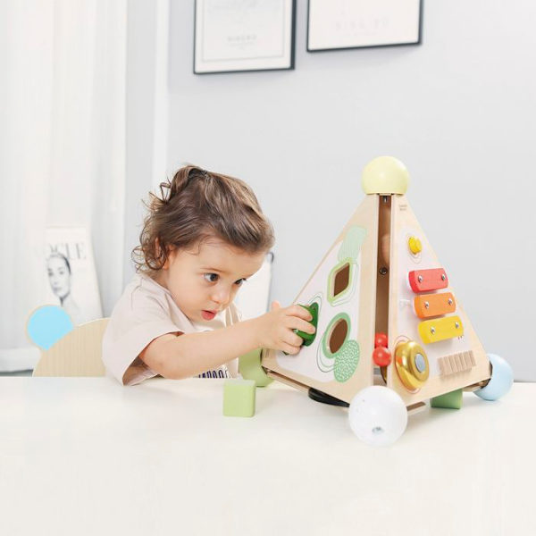 Aktivitetskubpyramid i trä - Flerfärgad - 30 cm - För barn från 2 år och uppåt Flerfärgad