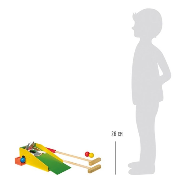 LEGLER färgglad minigolfbana i trä - Molehill - 2 klubbor och 4 bollar - Från 5 år grönt och gult