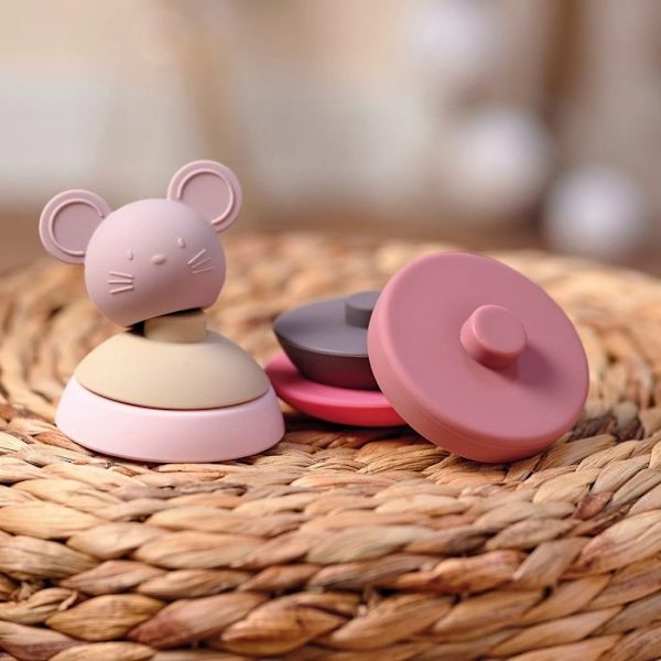 Väckande leksak - Nattou - Stapelbar kullande mus i rosa - 5 silikonringar - Konvex - Unisex Rosa