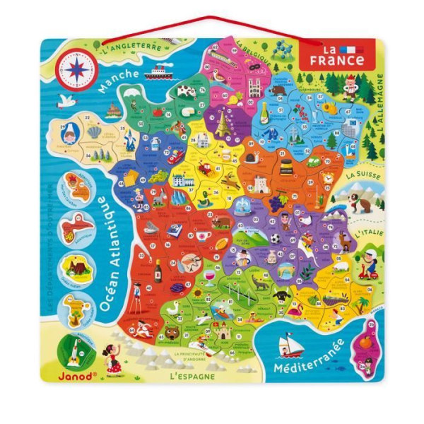 Magnetic France Puzzle 93 st (trä) - JANOD - Nya regioner 2016 - Från 7 år