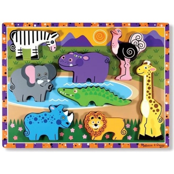 Safari Animals träpussel - MELISSA &amp; DOUG - 9 bitar - För barn från 2 år och uppåt