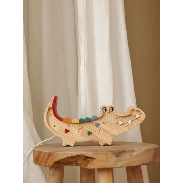 Little Lights - Small Natural Wood Crocodile Night Light Beige