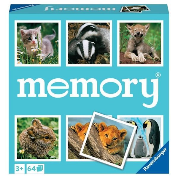 Par och minnesspel - Grand memory® - Små djur - Ravensburger - 64 kort Flerfärgad