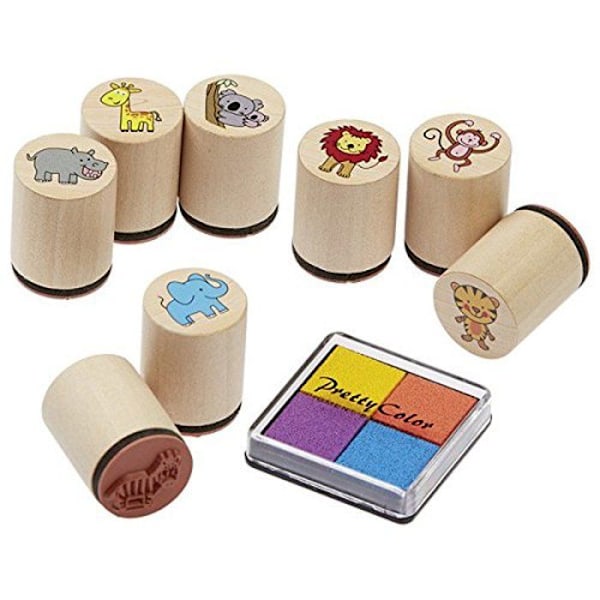 Bläckdynor - GOKI - ZOO - 8 afrikanska djur - 4 bläck för stämplar beige