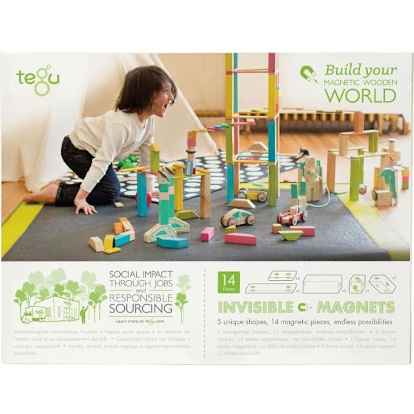 TEGU Tints 14 Värillistä osaa - Magneettiset puublokit - Rakentelupeli Flerfärgad