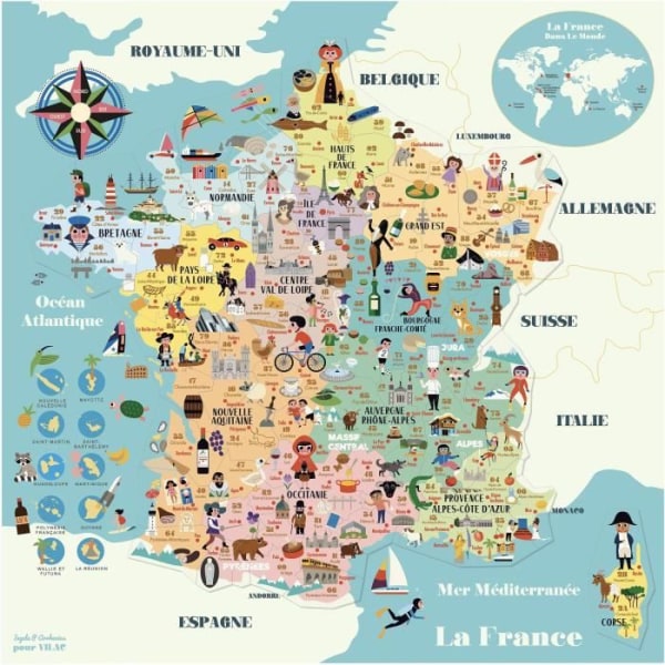 VILAC Magnetic Map of France Pussel - Resor och kartor - Blandat - 5 år och äldre - Mindre än 100 bitar