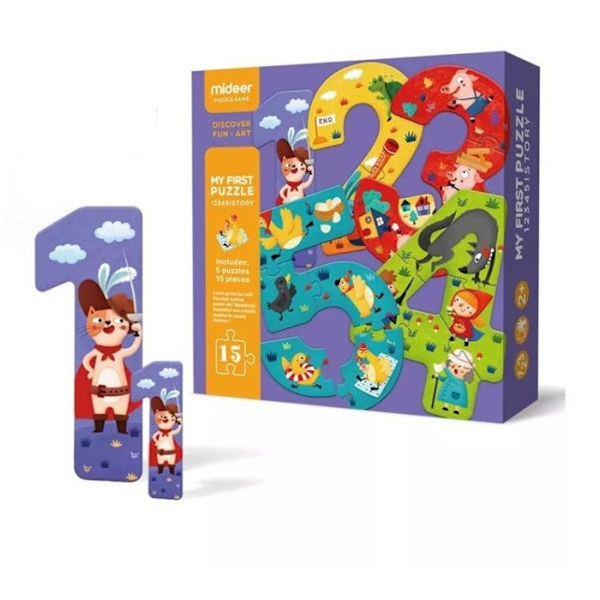 Puzzle 12345 tarinoita MIDEER - Eläimet - 3-vuotiaille ja vanhemmille - Alle 100 palapeliä Flerfärgad