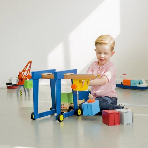 Nya klassiska leksaker - ref 0930 - Container Crane Träleksak för barn