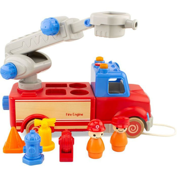 Palokunta-auto - Ulysse - Routoudou - 28 cm - 2 hahmoa - Äänen- ja valotehosteet Röd