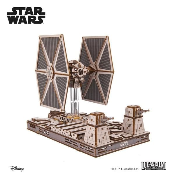 3D-model - UGEARS - TIE Fighter™ - Motoriseret krydsfiner (batteri/USB) - Magnetisk base - 400 dele beige