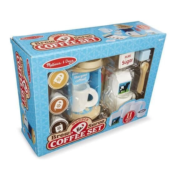 Melissa & Doug - Kaffeservering Beige, blått och vitt