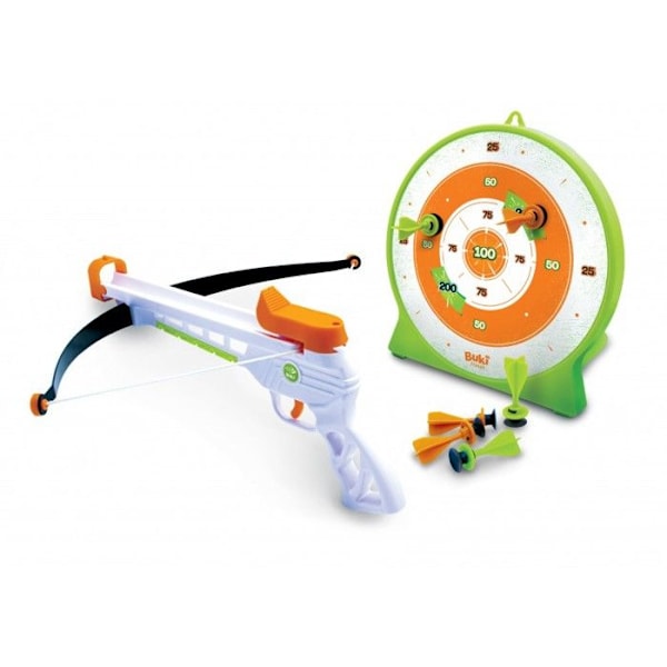 Jousipyssy - BUKI RANSKA - Ammunta turvallisesti - 6 nuolta ja maali sisältyy Vit, grön, orange och svart
