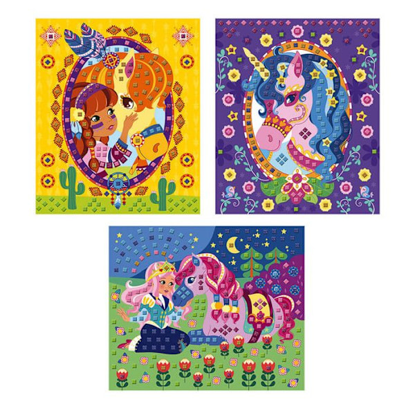 Vaahteramuovin tarra-mosaikki - JANOD - Hevoset ja Unicornit - Sininen - Monivärinen - Lapsi Flerfärgad